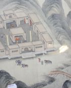 A Chinese painting on silk, house in mountainous landscape, 33.5cm x 21cm; and a quantity of