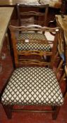 A pair of mahogany ladder back side chairs in George III style & a painted demi-lune side table in