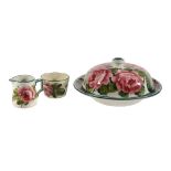 Three Wemyss pink cabbage rose pattern items, comprising: a muffin dish and cover, impressed