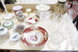 A mixed lot of decorative glassware, ceramics, table lamps (sold as parts) and prints (qty)