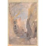 Attributed to William James Müller (1812-1845) Figures in an alleyway Watercolour with touches of