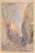 Attributed to William James Müller (1812-1845) Figures in an alleyway Watercolour with touches of