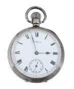 Waltham, Traveller, A silver keyless lever open face watch, hallmarked Birmingham 1916, gilt lever
