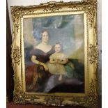English School (19th Century) Portrait of a lady seated with her daughter  Oil on canvas Unsigned In