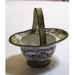 A Chinese enamel handled basket, 10cm high