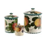 A Wemyss cylindrical biscuit barrel and cover, circa 1900, painted with apples, impressed WEMYSS and