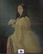 English School  Portrait of a lady with a bouquet  Coloured print 33cm x 27cm