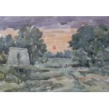 David W Birch (20th Century) Sunrise at Chipping Campden, 1988 Watercolour Signed lower right 38cm x