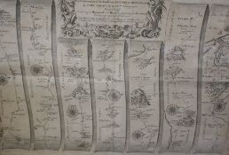 John Ogilby 'The Continuation of the Road from London to Aberistwith' strip map, 32.5cm x 47cm