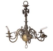 A pair of brass eight light chandeliers in late 17th century style, late 19th / early 20th