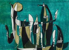 Lill Tschudi (1911-2004) - Venetian Rhythym I (Not in C.L.T.) linocut printed in colours, signed,