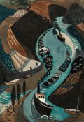 Lill Tschudi (1911-2004) - Steamer and Tag Boats (Not in C.L.T.) linocut printed in colours,