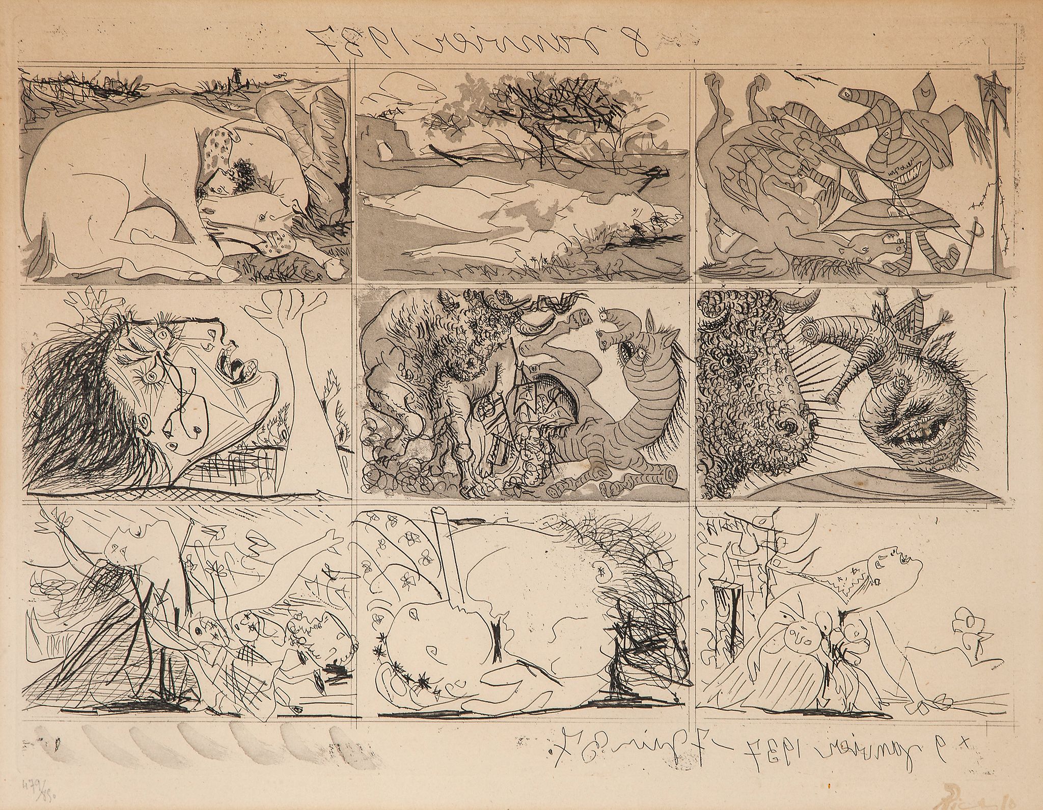 Pablo Picasso (1881-1973) - Sueño y Mentira de Franco II (C.28) etching with aquatint, 1937,