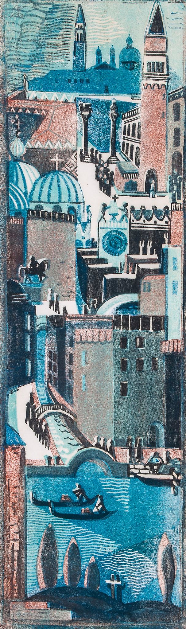 Lill Tschudi (1911-2004) - Venice (Not in C.L.T.) the rare linocut printed in colours, 1955, signed,