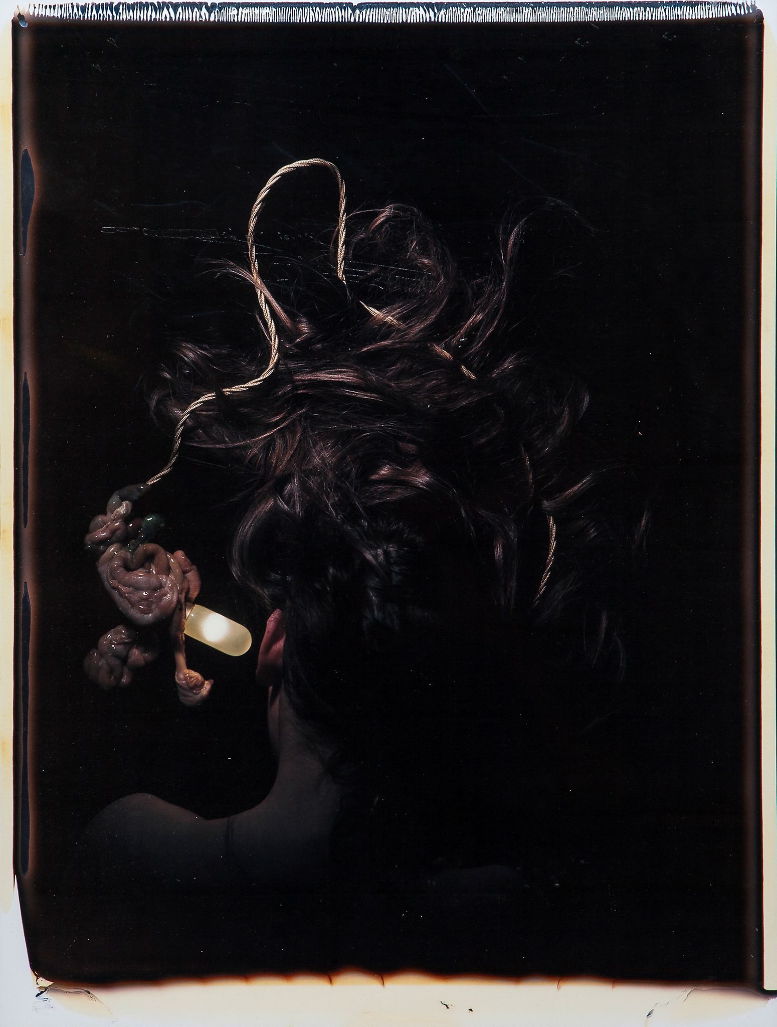 Helen Chadwick (1953-1996) - Meat Abstract No. 7 Hair and Entrails polaroid with paint inside
