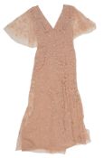 Elie Saab, a hand beaded silk crepe evening gown,   the full length salmon pink gown with deep V