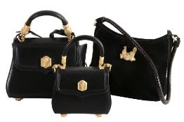 Barry Kieselstein Cord, three leather handbags,   all with gold-tone crocodile motif hardware, one