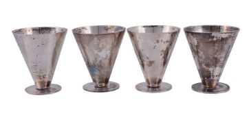A set of four Swedish Art Deco silver conical liquor tots by Wiwen Nilsson   (1897-1974), Lund