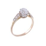 A single stone diamond ring, the old cut diamond weighing 1  A single stone diamond ring,   the