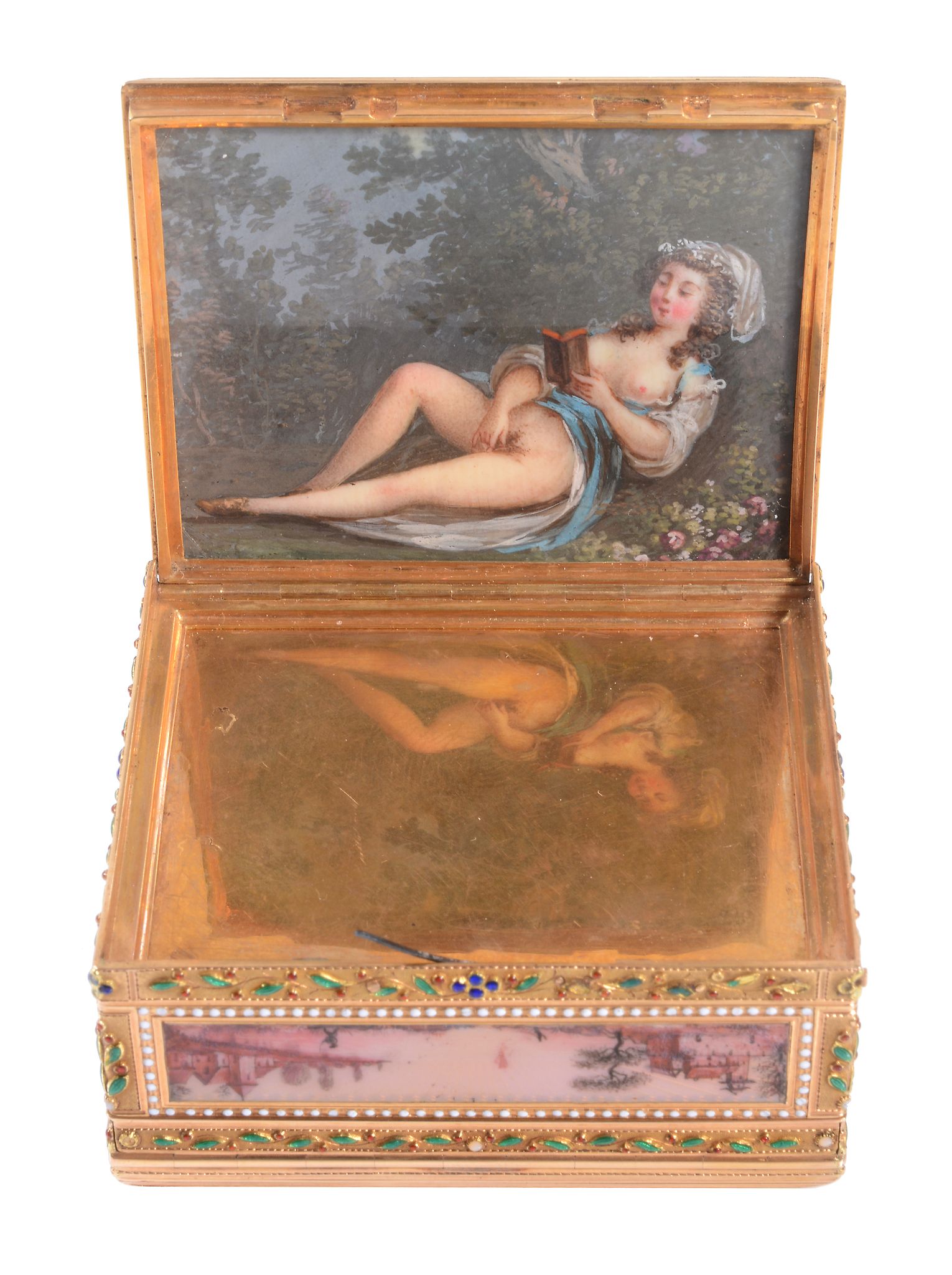 A small gold and enamel rectangular box with concealed compartment, prestige marks including - Image 11 of 12