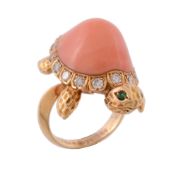 A coral and diamond tortoise dress ring by Van Cleef & Arpels  A coral and diamond tortoise dress