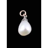 A natural pearl pendant , the drop shaped pearl with a rose cut diamond set...  A natural pearl