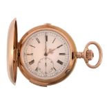 A Swiss 18 carat gold full hunter quarter repeating chronograph pocket watch  A Swiss 18 carat