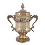 A late George III silver gilt campana shape cup and cover by John & Edward...  A late George III