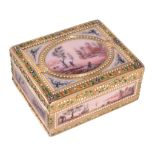 A small gold and enamel rectangular box with concealed compartment, prestige marks including