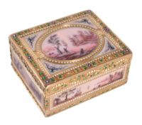 A small gold and enamel rectangular box with concealed compartment, prestige marks including