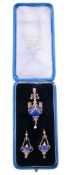 A French diamond, pearl and lapis lazuli pendant and earring suite, circa 1880  A French diamond,