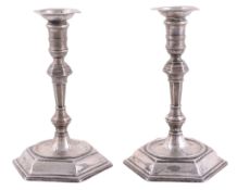 A pair of George I silver tapersticks by Francis Turner, London 1723  A pair of George I silver