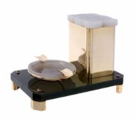 An American Art Deco gold, jadeite and nephrite table top smoker  An American Art Deco gold, jadeite