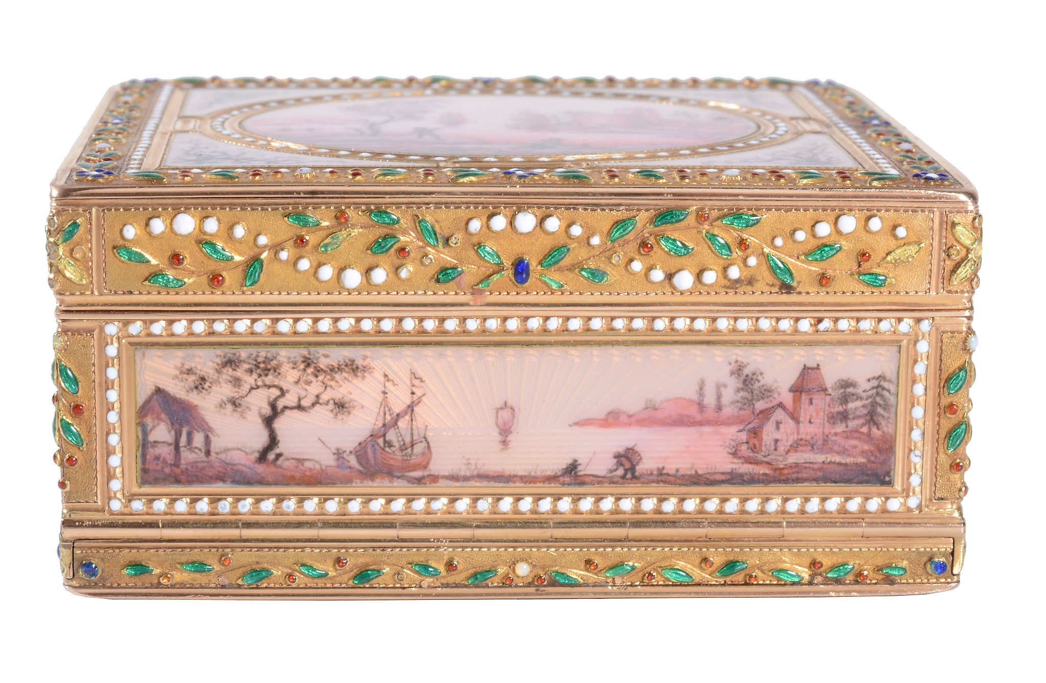A small gold and enamel rectangular box with concealed compartment, prestige marks including - Image 2 of 12