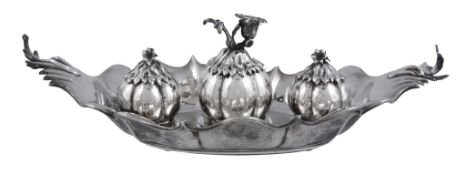 An early Victorian silver naturalistic inkstand by Benjamin Smith III  An early Victorian silver