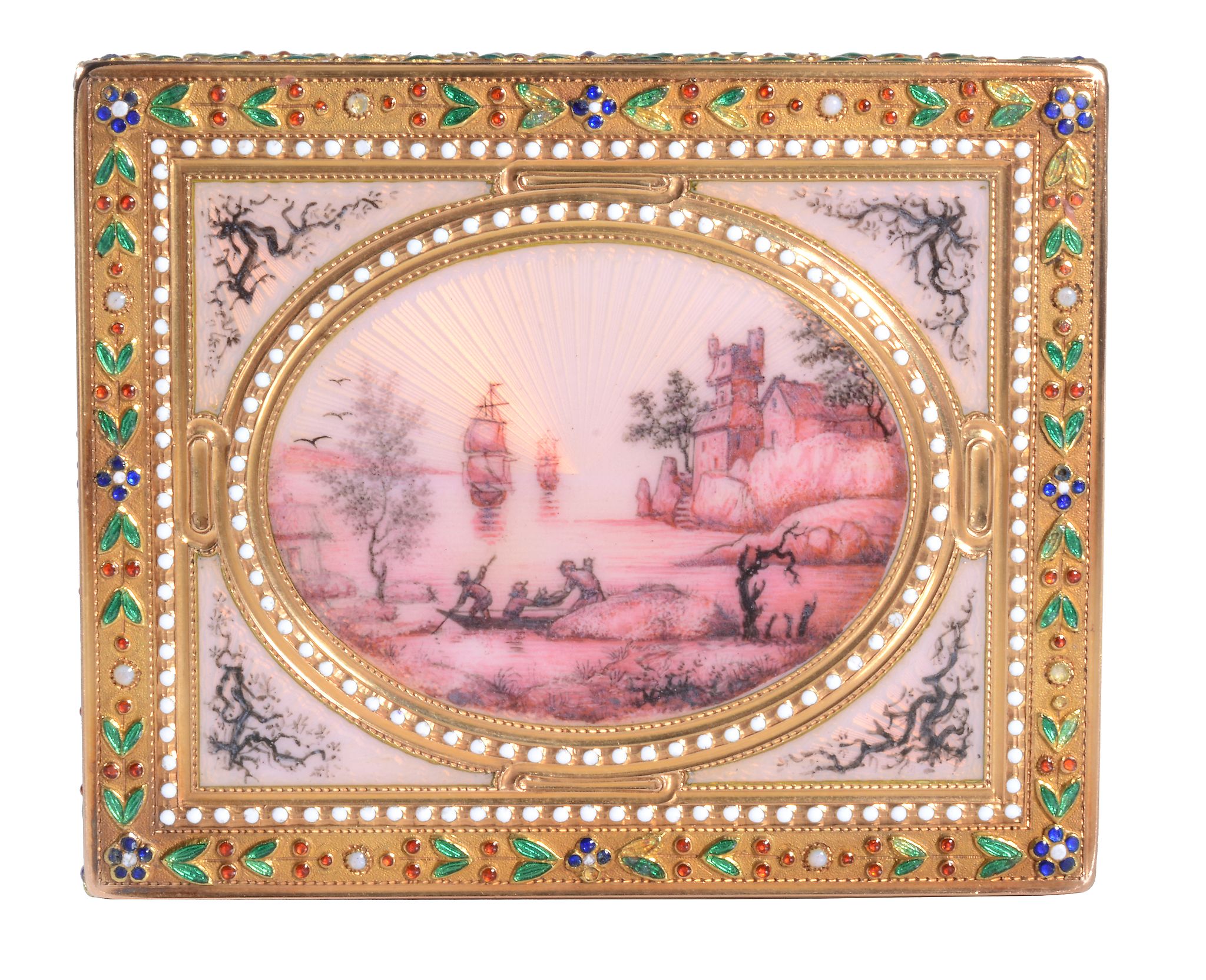 A small gold and enamel rectangular box with concealed compartment, prestige marks including - Image 6 of 12