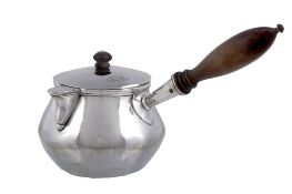 An Indian colonial silver brandy saucepan with cover by Pittar & Co  An Indian colonial silver
