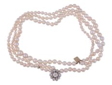 A pearl, cultured pearl and diamond necklace  A pearl, cultured pearl and diamond necklace,   the