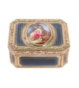 A three colour gold and enamel snuff box by Jean-Joseph Barriere  A three colour gold and enamel