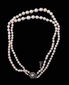 A two strand natural pearl and cultured pearl necklace  A two strand natural pearl and cultured