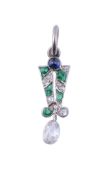 A diamond, emerald and sapphire pendant by Cartier  A diamond, emerald and sapphire pendant by