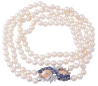 A cultured pearl necklace, the two row necklace composed of uniform cultured...  A cultured pearl