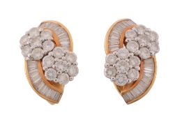 A pair of diamond earrings, the panels with double brilliant cut diamond...  A pair of diamond