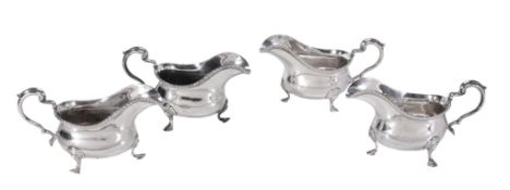 A set of four early George III silver oval sauce boats by John Parker I &...  A set of four early