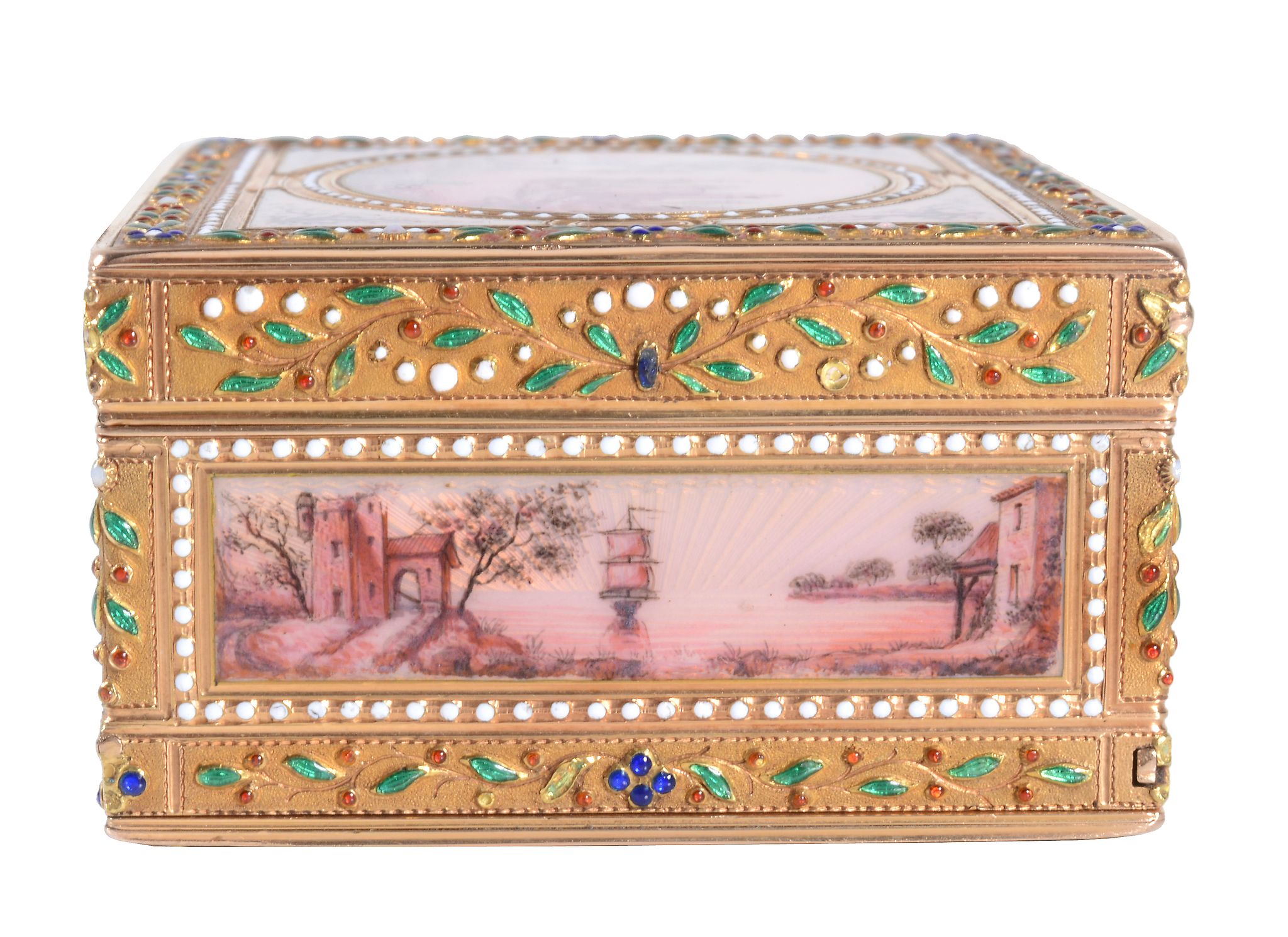 A small gold and enamel rectangular box with concealed compartment, prestige marks including - Image 3 of 12