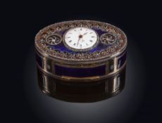 An Important jewelled gold and enamel double-opening oval snuff box with...  An Important jewelled