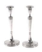 A pair of Prussian silver candlesticks, maker's mark indistinct, Breslau  A pair of Prussian