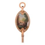 A gilt metal and enamel watch key, circa 1800  A gilt metal and enamel watch key,   circa 1800,