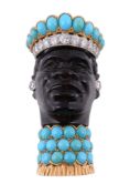 A diamond and turquoise blackamoor brooch by Cartier , circa 1960  A diamond and turquoise