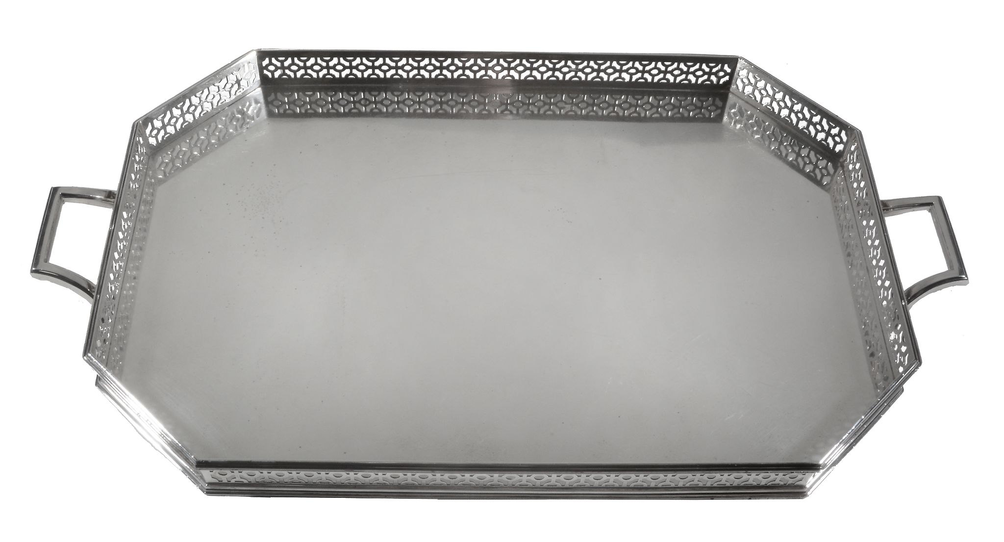 A silver twin handled canted-rectangular tray by Garrard & Co  A silver twin handled canted-